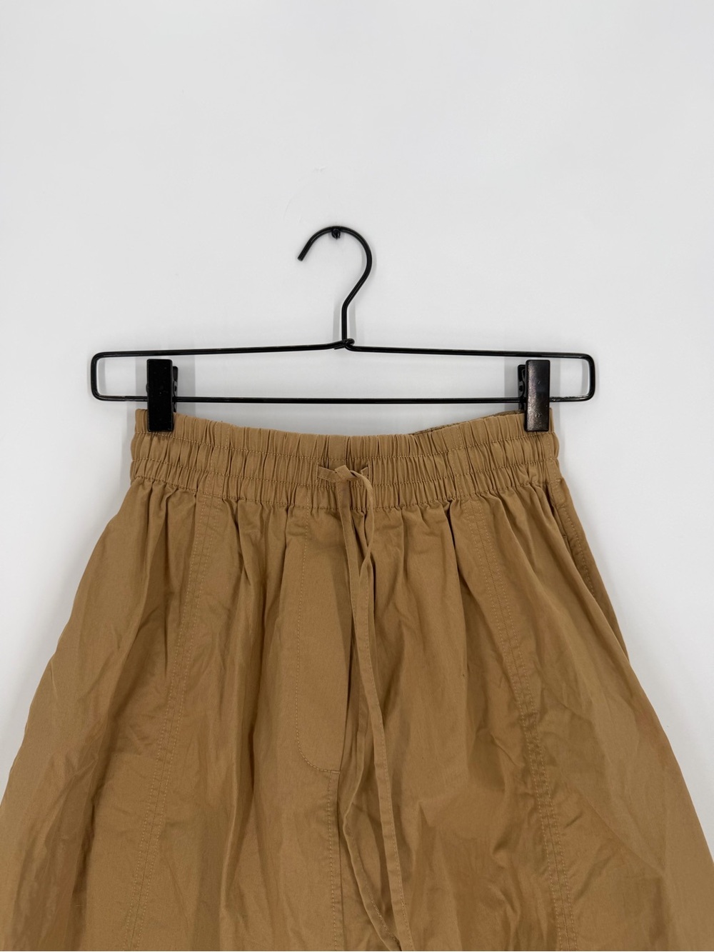 Cos Drawstring A-Line Cotton Poplin Dark Beige Side Slit Flowy Midi Skirt
